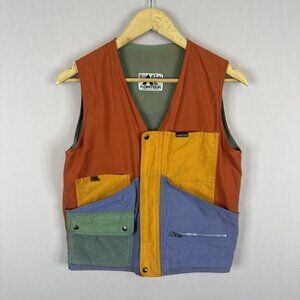 Vintage Moniteur France Colorblock Utility Vest Mesh Lined Small 80s Retro